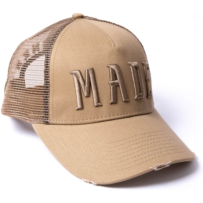 Milliner Almond Distressed Cotton Trucker Made 3D Embroidered