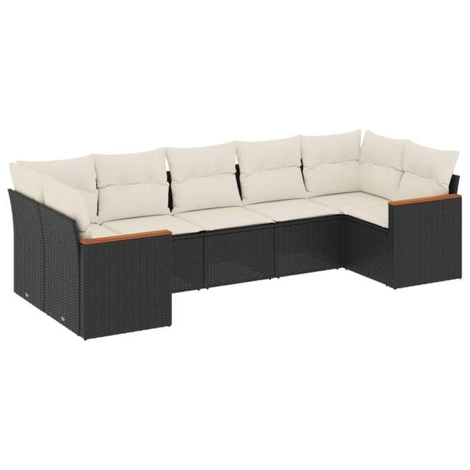 vidaXL - 7-delige - Loungeset - met - kussens - poly - rattan - zwart
