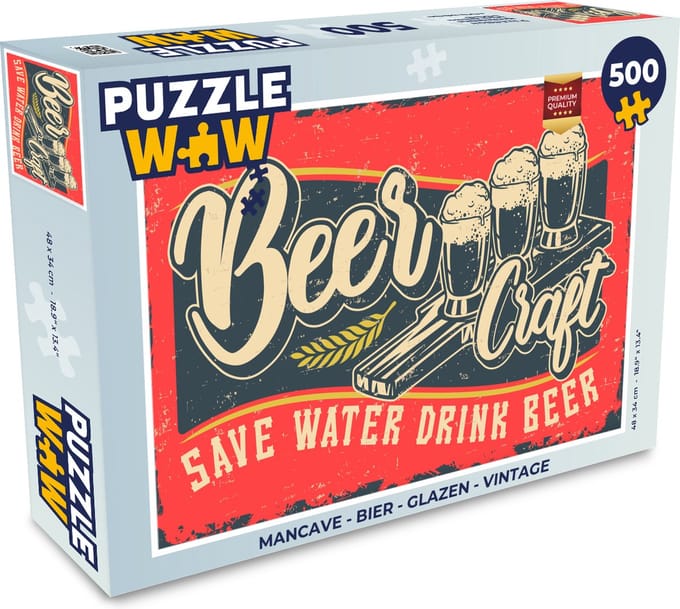 Puzzel Mancave - Bier - Glazen - Vintage - Legpuzzel - Puzzel 500 stukjes
