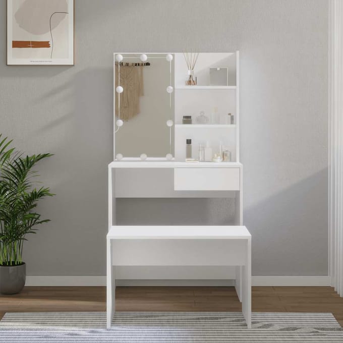 vidaXL - Kaptafelset - met - LED's - bewerkt - hout - wit