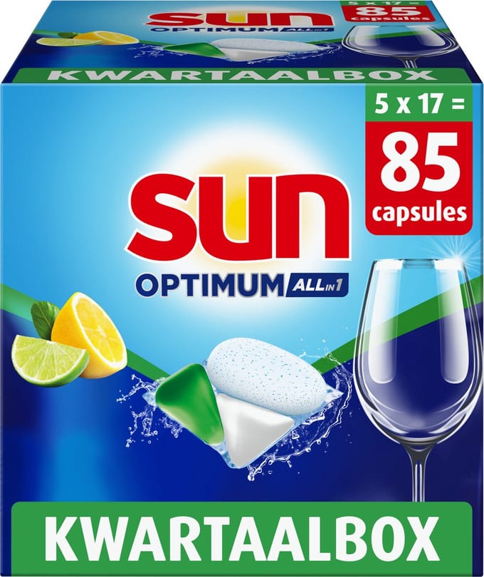 Sun - Vaatwascapsules - Optimum - All-in 1 - Citroen - met Active Oxygen - 5 x 17 Stuks - Voordeelverpakking