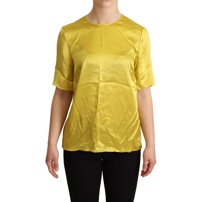 Dolce & Gabbana Dames Gele Zijde Korte Mouwen Blouse T-shirt