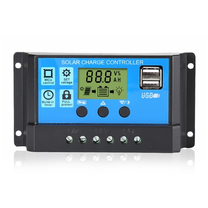 30A Solar Charge Controller Automatische identificatie PWM-parameters Instelbaar LCD-scherm Solar Controller Dubbele USB-poort met optische vertragingsmodus blauw