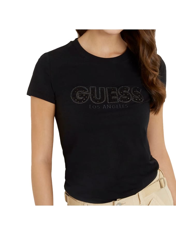 T-shirt met labelstitching en siersteentjes