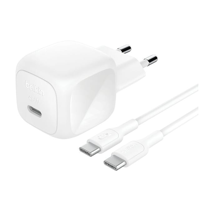 Belkin BoostCharge power adapter - compact - 24 pin USB-C - 45 Watt - with USB-C cable (1m)