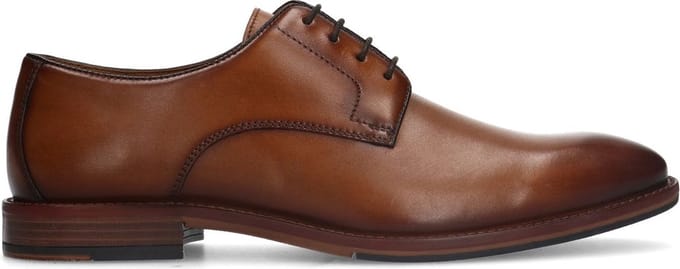 Manfield - Heren - Cognac leren veterschoenen - Maat 44