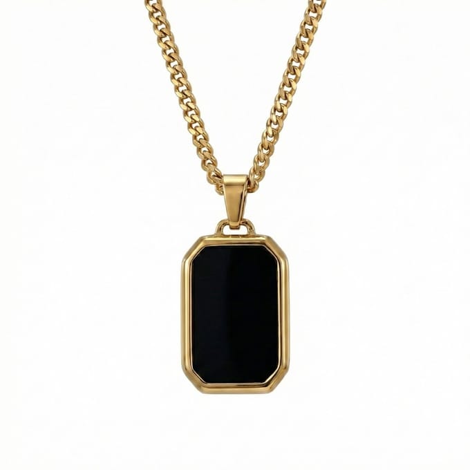 Thomasiny® Black Aether Goud – Heren Ketting met Zwarte Steen – Luxe Minimalistisch Design – 316L RVS