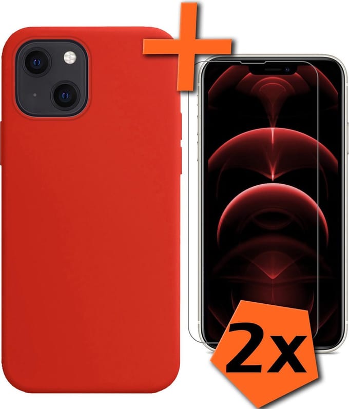 Hoes - Met 2x Screenprotector - Geschikt voor Apple iPhone 13 Mini - Sterk & Shockproof - Back Cover - Siliconen Case - Telefoon Hoes - Rood