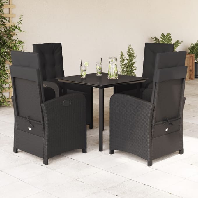 vidaXL - 5-delige - Tuinset - met - kussens - poly - rattan - zwart