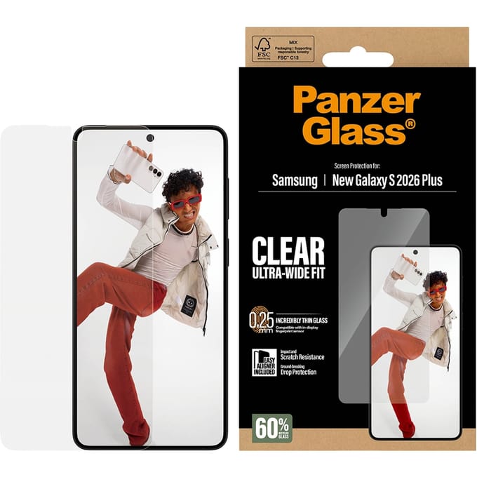 PanzerGlass Screenprotector geschikt voor Samsung Galaxy S26 Plus Glazen | PanzerGlass Ultra-Wide Fit Screenprotector - Case Friendly