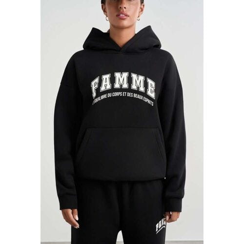 FAMME Équilibre Oversized Hoodie Black Zwart