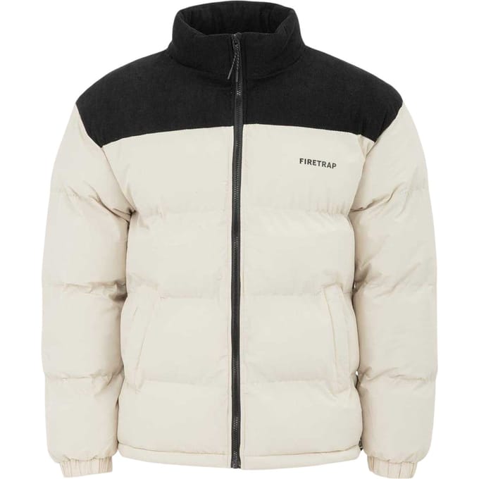 Firetrap Heren Kleurblok Corduroy Gequilt Pufferjack (Beige)