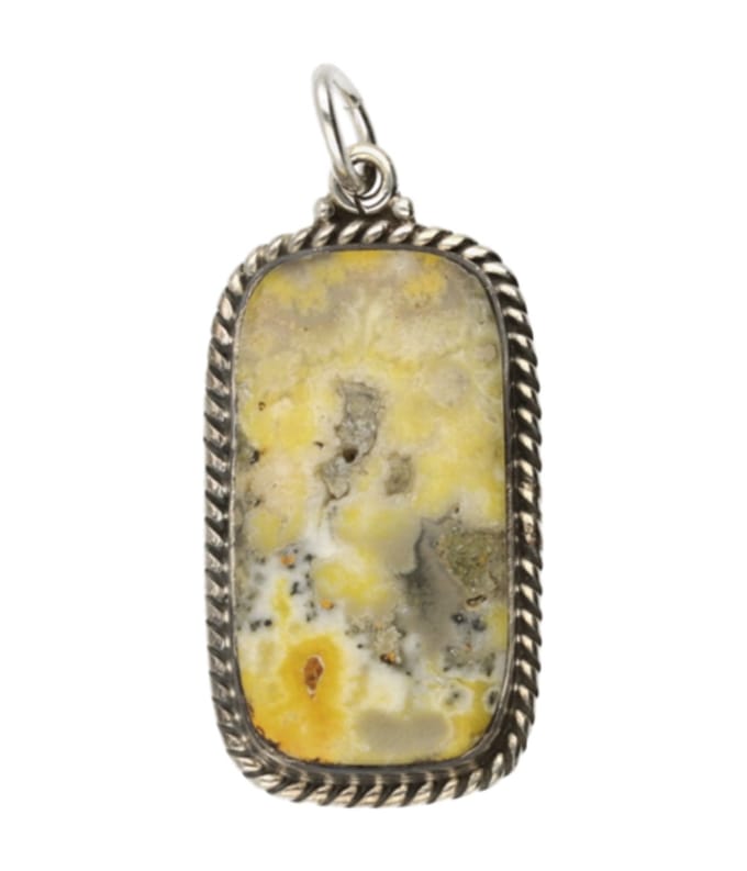 Zilveren Jasper geel edelsteen rechthoek bewerkt ketting hanger