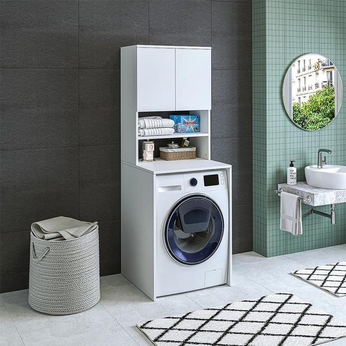 Wasmachinekast 65 x 181 x 60 cm - Wit - Modern Design