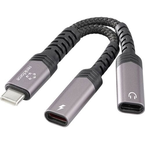 Renkforce USB-C, Audio Adapterkabel [1x USB-C stekker - 2x USB-C bus, USB-C bus (Power Delivery)] USB-C® Audio+Charge Adapter 7.50 cm Flexibel
