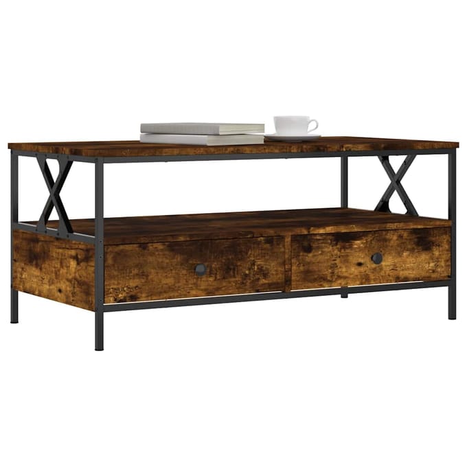 vidaXL - Salontafel - 100x51x45 - cm - bewerkt - hout - gerookt - eikenkleurig