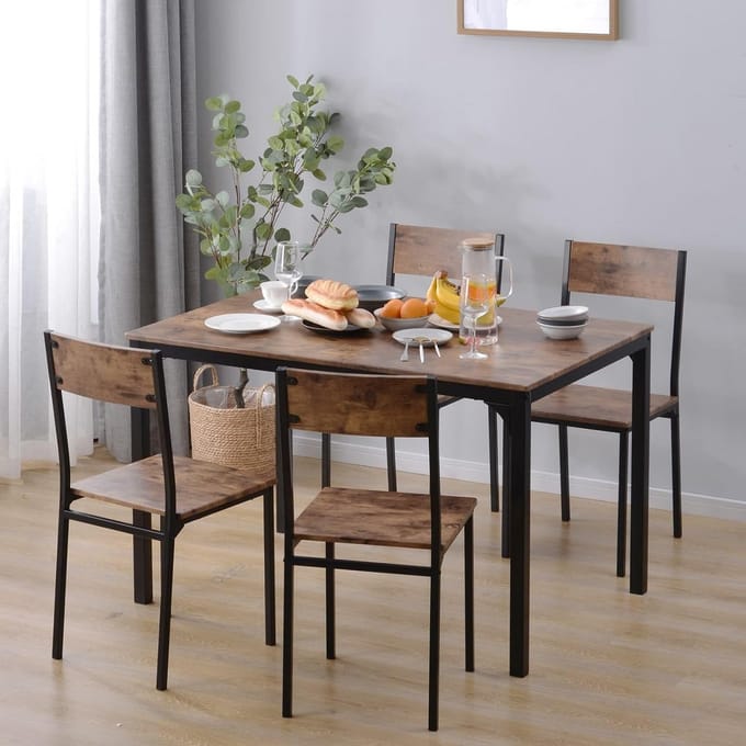 Eetkamerset Vintage Bruin met 4 Stoelen voor Binnen en Buiten