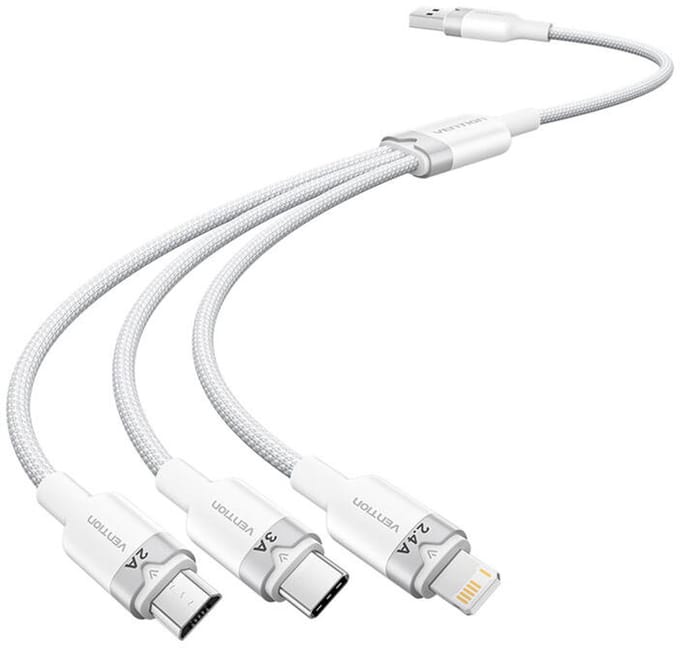 Vention USB 2.0 A naar 3-in-1 3A-kabel CTPWG 1.5M (wit)
