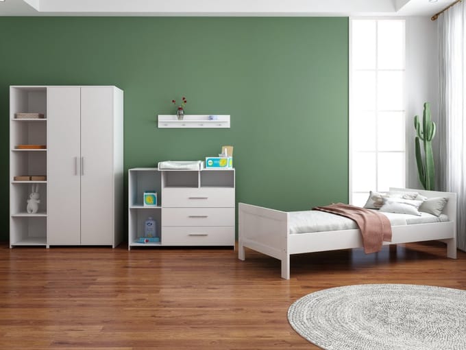 Born Lucky ® Tienerkamer Noel Wit 3 Delig met Commode Jim Wit en Lars Kledingkast Wit