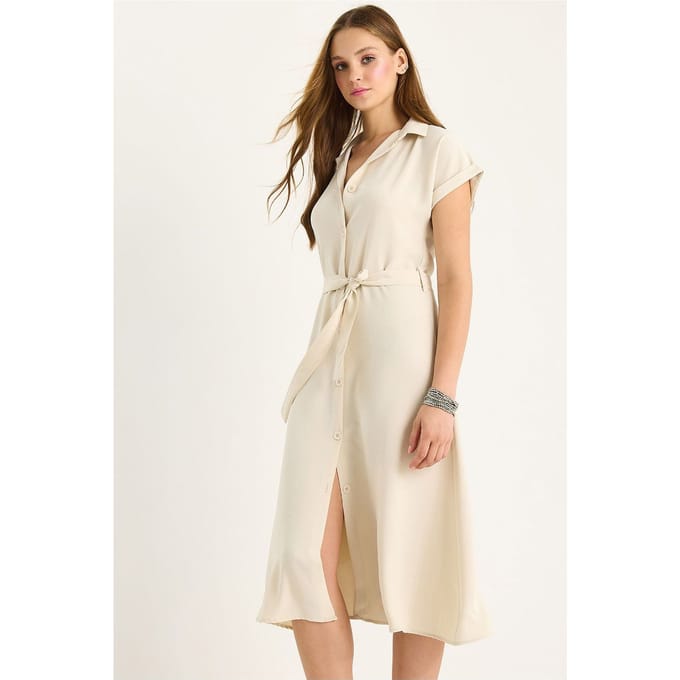 V-hals Midi-jurk met knopen en binddetails