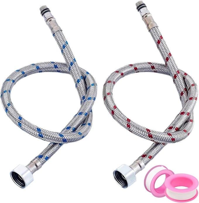 Flexibele Aansluitslang voor Waterkranen, G3/8, 80 cm, Verlengingsslang met Afsluiter, Set van 2