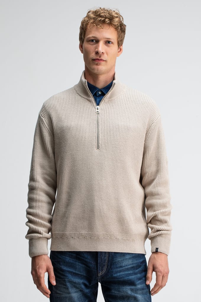 Butcher of Blue Galway Half Zip Lt. Sand Größe: M | Pullover Outlet | Herren | Braun