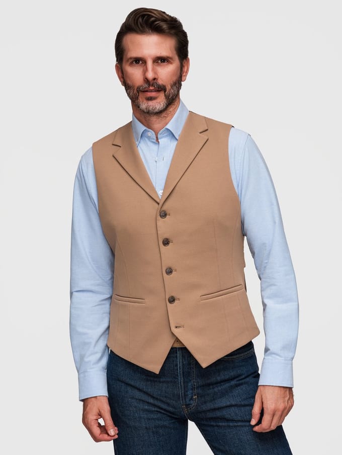 OMBRE Gilet - Slim Fit - Knopen - Effen Koffie M