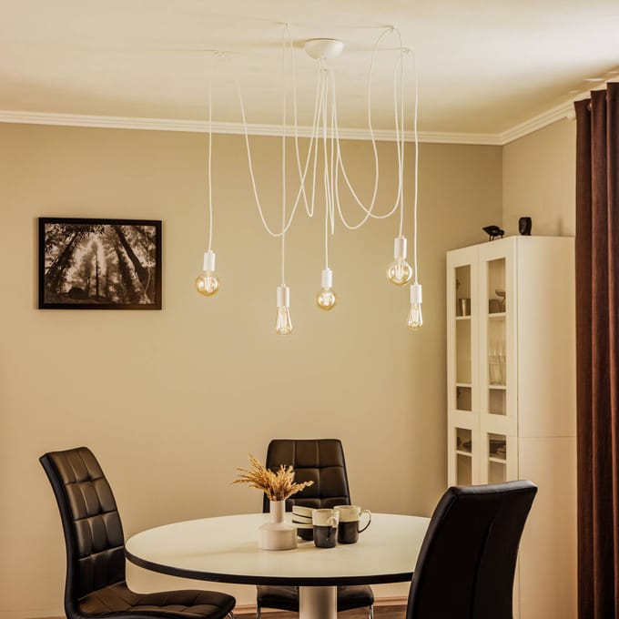 SPIDER V Hanglamp Wit - Moderne Stalen Lamp met 5xE27 Fitting