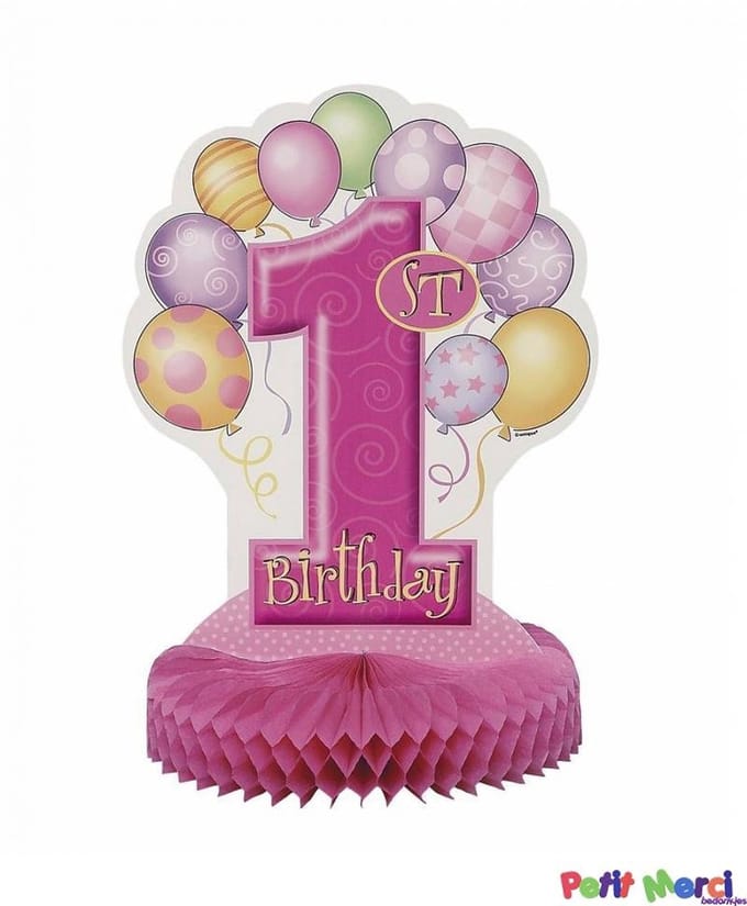 Decoratie 1e verjaardag roze ballonnen 355 cm