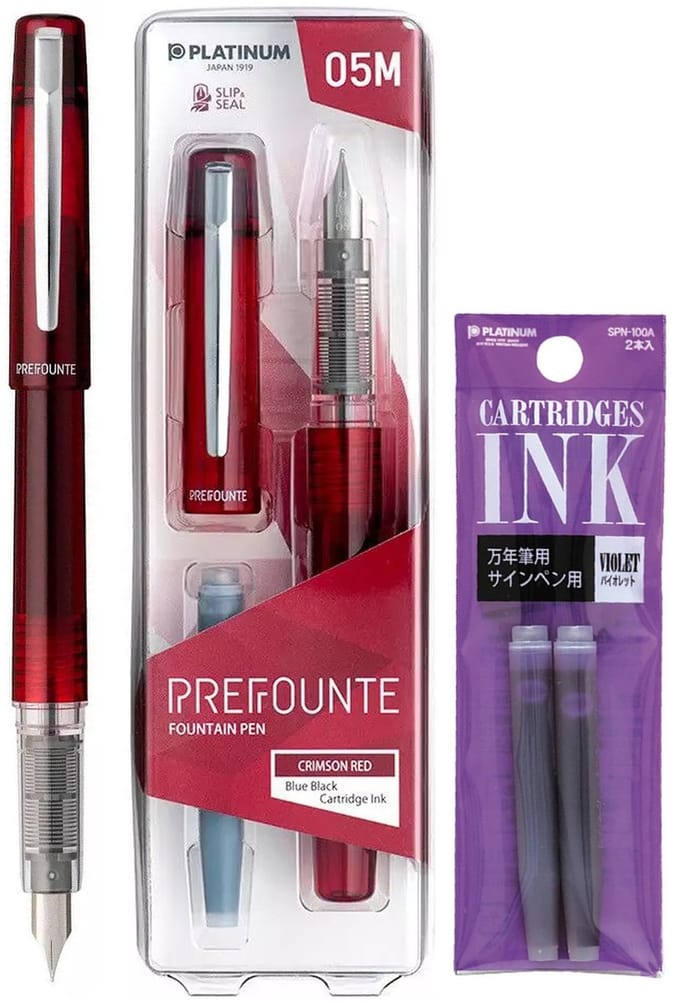 Platinum - Prefounte Vulpen - Fine - Crimson Red - Met Paarse vullingen