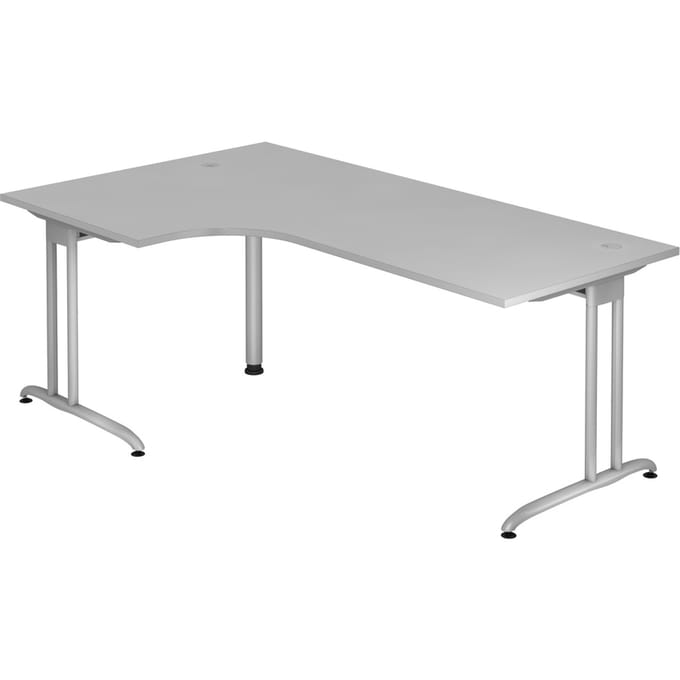 Hoekbureautafel 90° TARA, C-poot, rechthoek, B 2000 mm, lichtgrijs