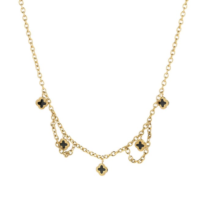 Bijoutheek Collier Schakels Klavers Goud Black