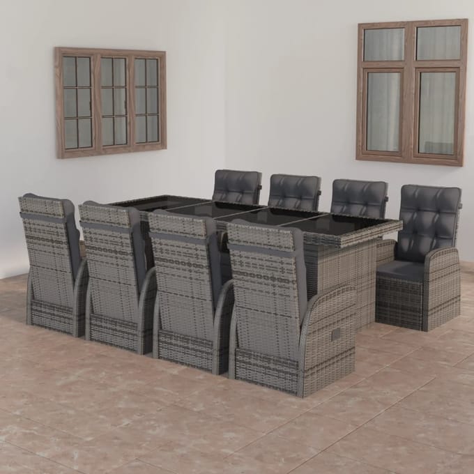 vidaXL - 9-delige - Tuinset - met - kussens - poly - rattan - grijs