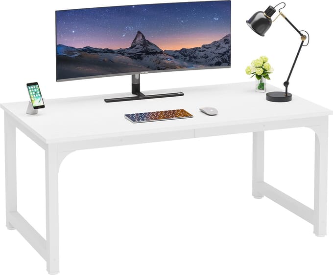 Tribesigns Computertafel - Bureau - Met Dikker Frame - Industrieel - Vintage - Wit - 160 x 80 x 75 cm
