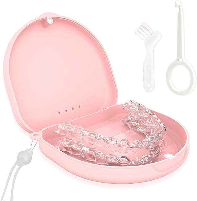 Opbergdoos voor Gebitsprotheses en Aligners met Poetsborstel - Roze