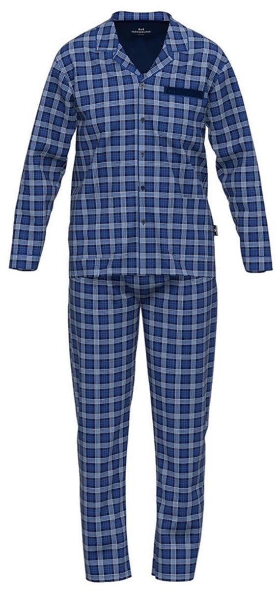 Götzburg heren pyjamaset lang button check blauw II