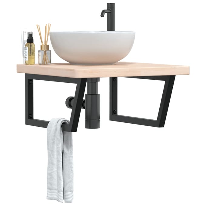 vidaXL - Badkamer - wandschap - staal - en - massief - eikenhout