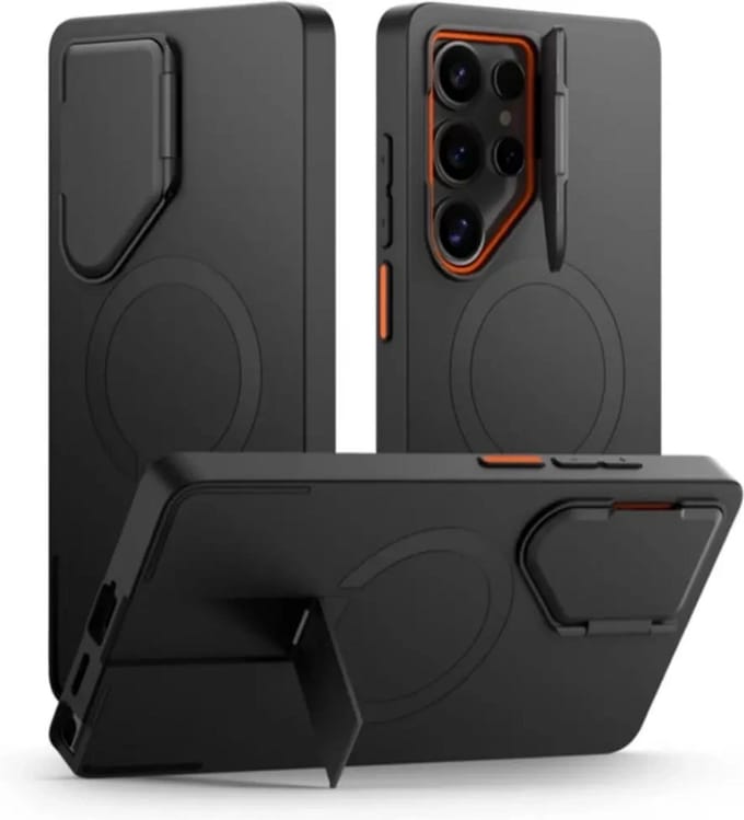 Tech-Protect Kevlar Aura MagSafe Case for Samsung Galaxy S25 Ultra - Black and Orange