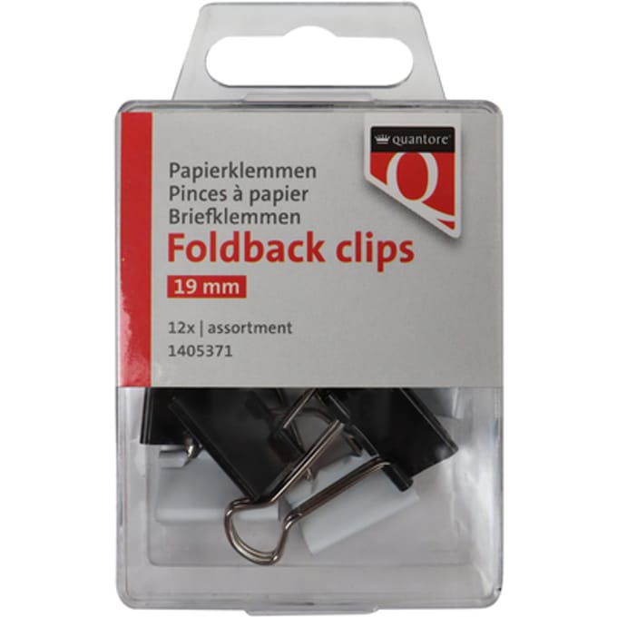 Foldback clips Quantore 19 mm assorti 12 stuks