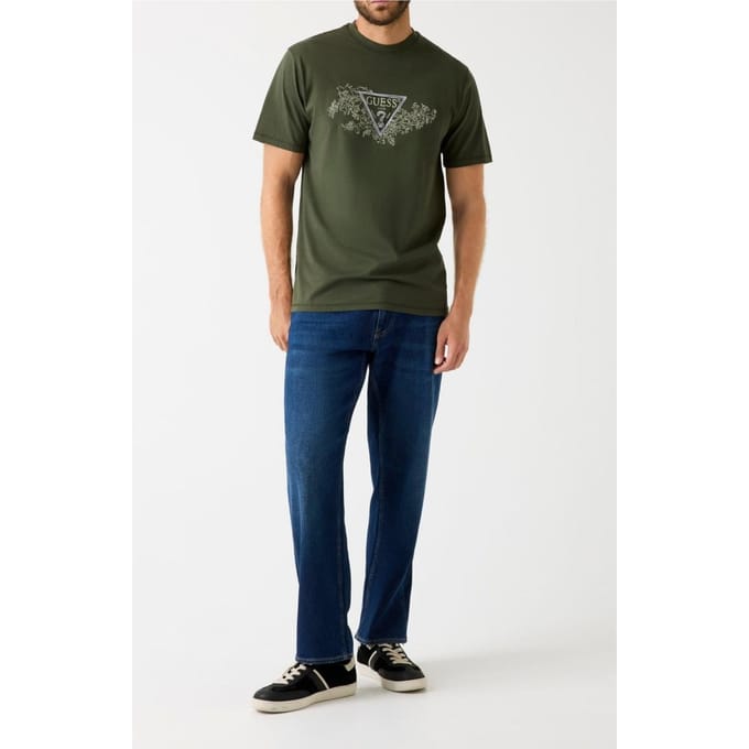 GUESS Cn Ss Embroidery Tri Green Depths Größe: S | Basic T-Shirts Outlet | Herren | Grün