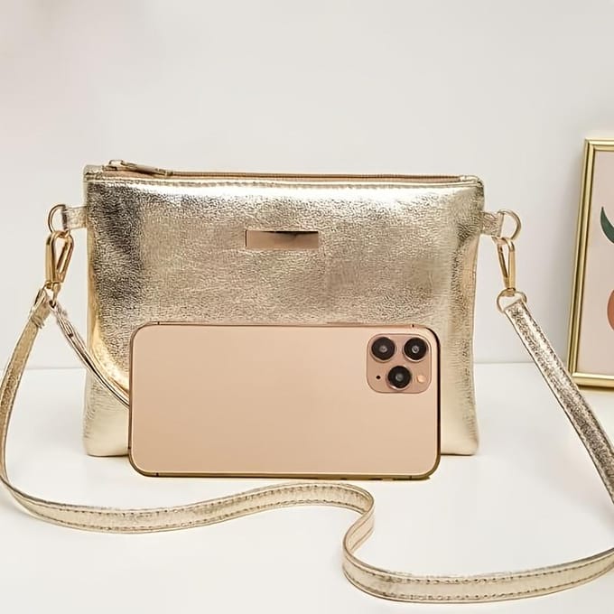 Effen Kleur Dames Schoudertas Kleine Portemonnee goud