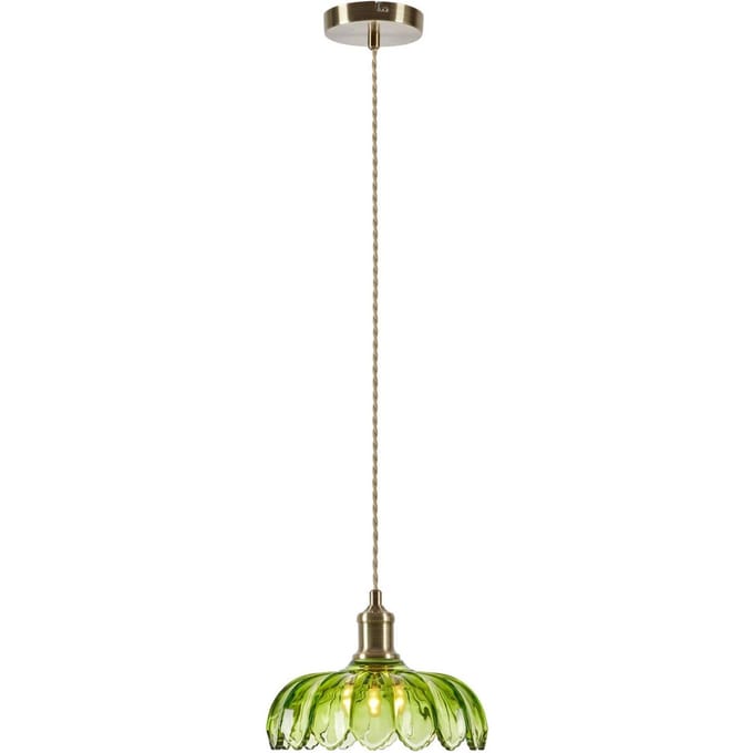 Markslöjd Hanglamp Kurage, oud messing/groen, glas, Ø 26 cm, E27