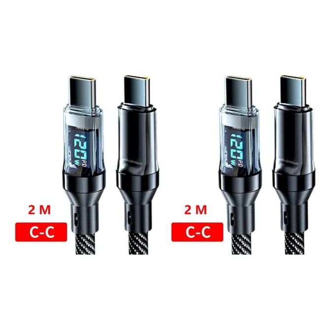 120W 6A USB Type C naar Type C-kabel Snel opladen USB USB C-datakabel met LED-scherm voor Xiaomi Samsung Huawei 2M-2pcs