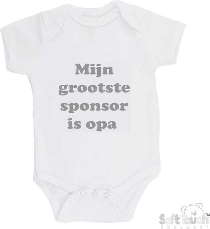 100% katoenen Romper "Mijn grootste sponsor is opa" Unisex Katoen Wit/grijs Maat 56/62