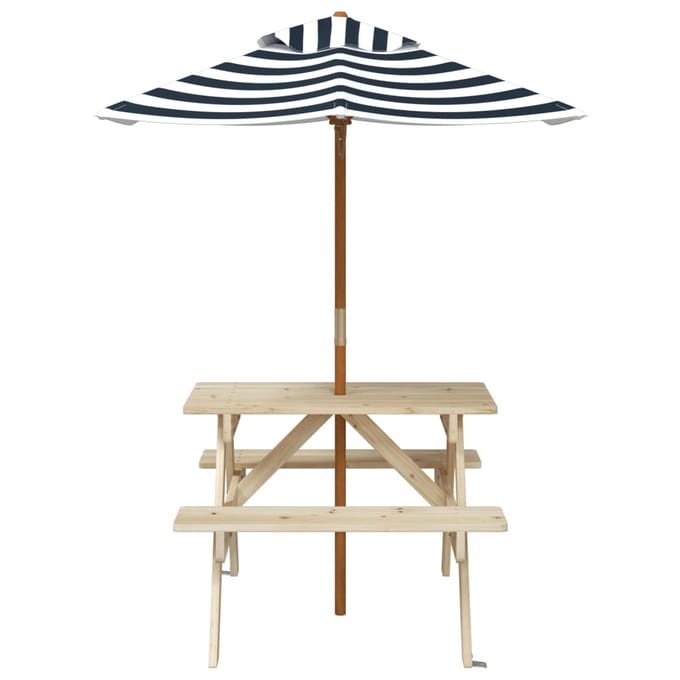 vidaXL - Picknicktafel - voor - 4 - kinderen - met - parasol - massief - vurenhout