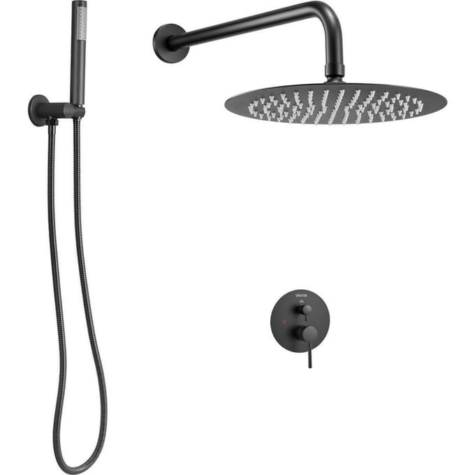 Ensemble Robinet de Douche 8  Tête de Douche Pluie Ronde et Douchette à Main Noir Mat