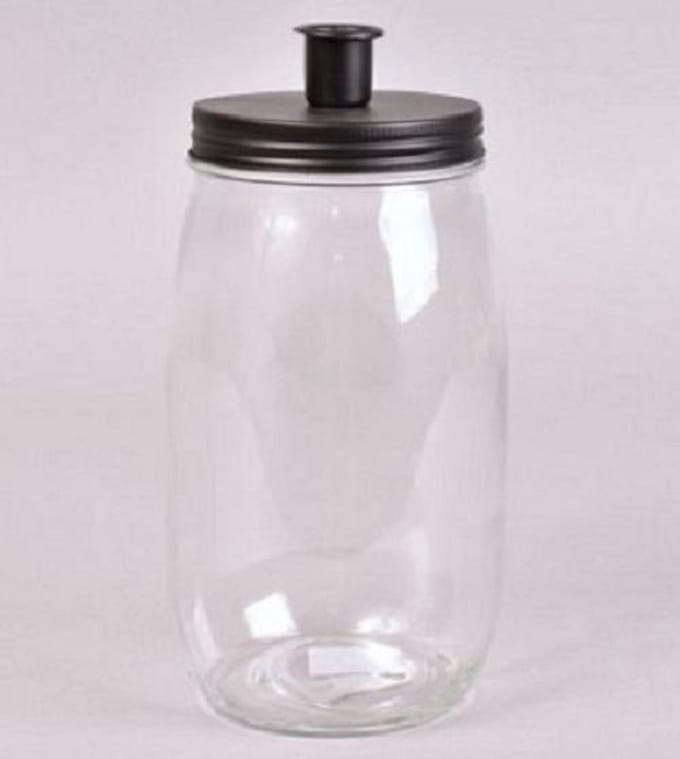 Kandelaar - Potkandelaar - Candle Jar - Zwart - Groot -  12 x 20 cm.