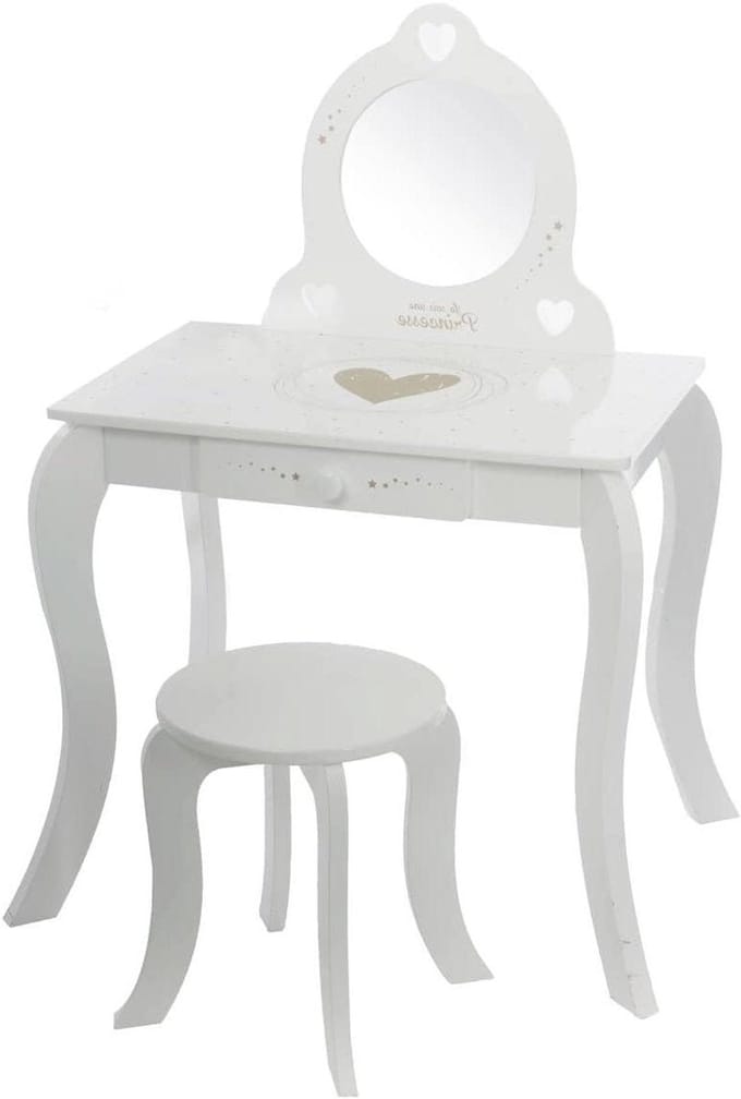 Makeup Table with Stool - White, 70.5 x 91 x 50.5 cm