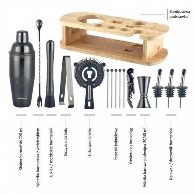 Klausberg 7582 - Barset - cocktailset - bartending - 16 delig - Zwart