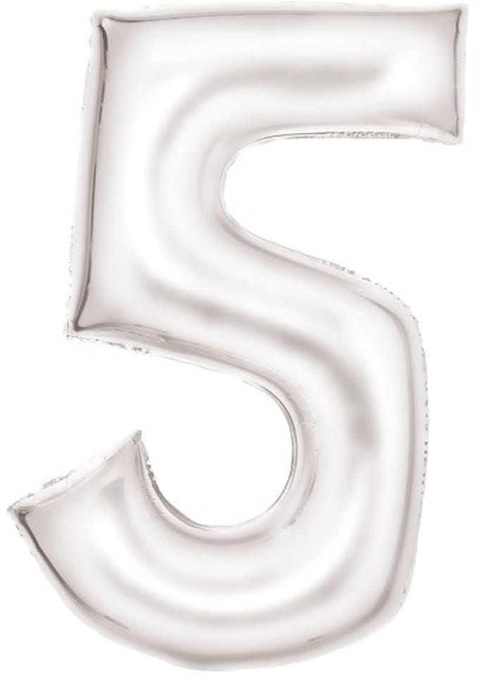 Folieballon 86cm cijfer 5 Silk White